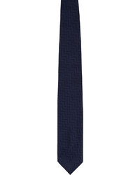 Cravatta di seta stampata blu scuro di Brioni
