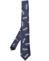 Cravatta di seta stampata blu scuro di Moschino