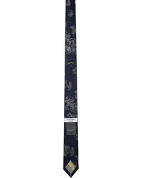 Cravatta di seta stampata blu scuro di Thom Browne