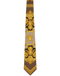 Cravatta di seta stampata marrone di Versace