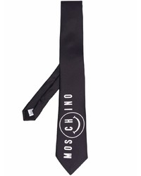 Cravatta di seta stampata nera e bianca di Moschino