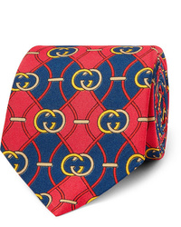 Cravatta stampata rossa e blu scuro di Gucci