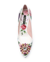 Décolleté in pelle a fiori bianchi di Dolce & Gabbana