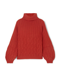 Dolcevita di lana lavorato a maglia rosso