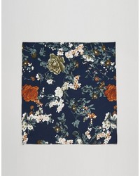 Fazzoletto da taschino di cotone a fiori blu scuro di Reclaimed Vintage