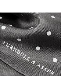 Fazzoletto da taschino di seta a pois grigio scuro di Turnbull & Asser
