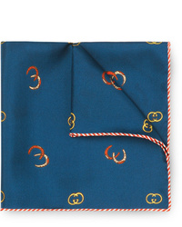 Fazzoletto da taschino di seta stampato blu scuro di Gucci