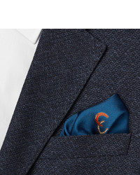 Fazzoletto da taschino di seta stampato blu scuro di Gucci
