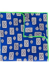 Fazzoletto da taschino di seta stampato blu di Kiton