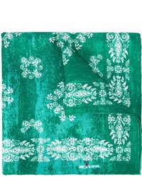 Fazzoletto da taschino di seta stampato verde di Kiton