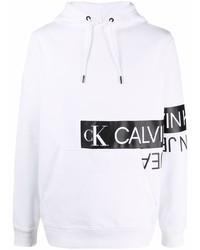 Felpa con cappuccio stampata bianca e nera di Calvin Klein Jeans