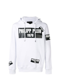 Felpa con cappuccio stampata bianca e nera di Philipp Plein