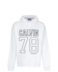 Felpa con cappuccio stampata bianca di Calvin Klein Jeans