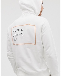 Felpa con cappuccio stampata bianca di Nudie Jeans