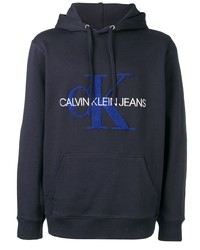 Felpa con cappuccio stampata blu scuro di Calvin Klein Jeans