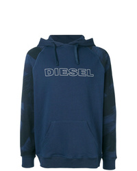 Felpa con cappuccio stampata blu scuro di Diesel