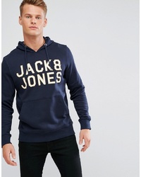 Felpa con cappuccio stampata blu scuro di Jack & Jones