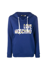 Felpa con cappuccio stampata blu scuro di Love Moschino