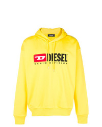 Felpa con cappuccio stampata gialla di Diesel