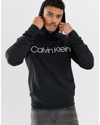 Felpa con cappuccio stampata nera e bianca di Calvin Klein