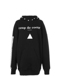 Felpa con cappuccio stampata nera e bianca di Coup De Coeur