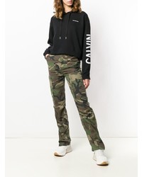 Felpa con cappuccio stampata nera e bianca di Calvin Klein Jeans
