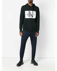 Felpa con cappuccio stampata nera e bianca di Calvin Klein Jeans