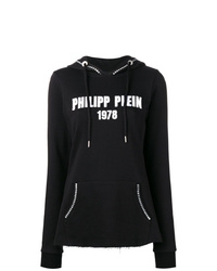 Felpa con cappuccio stampata nera e bianca di Philipp Plein