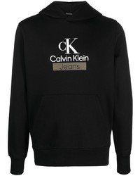 Felpa con cappuccio stampata nera di Calvin Klein Jeans