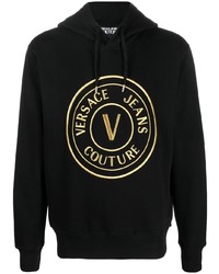 Felpa con cappuccio stampata nera di VERSACE JEANS COUTURE