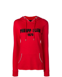 Felpa con cappuccio stampata rossa di Philipp Plein
