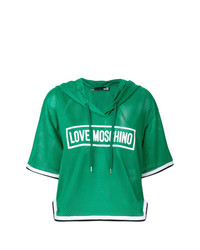 Felpa con cappuccio stampata verde di Love Moschino