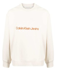 Felpa ricamata beige di Calvin Klein Jeans