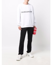 Felpa stampata bianca e nera di Calvin Klein Jeans
