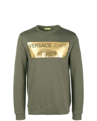 Felpa stampata verde oliva di Versace Jeans