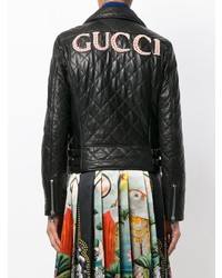 Giacca da moto in pelle trapuntata nera di Gucci