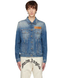 Giacca di jeans ricamata azzurra di Palm Angels