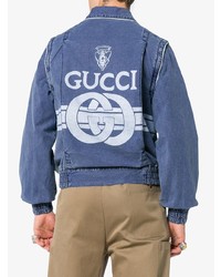 Giacca di jeans ricamata blu di Gucci