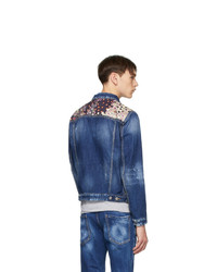 Giacca di jeans stampata blu scuro di DSQUARED2