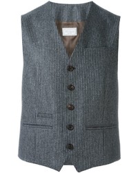 Gilet di lana a righe verticali grigio scuro di Brunello Cucinelli