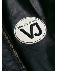 Giubbotto bomber in pelle nero di Versace Jeans