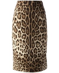 Gonna a tubino leopardata marrone chiaro di Dolce & Gabbana