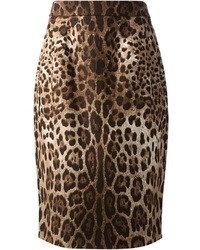 Gonna a tubino leopardata marrone di Dolce & Gabbana