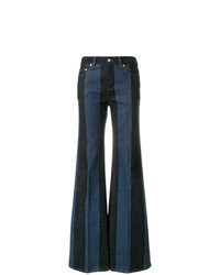 Jeans a campana a righe verticali blu scuro