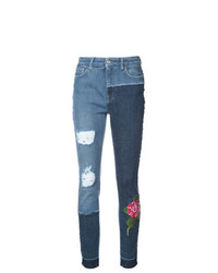 Jeans aderenti a fiori blu di Dolce & Gabbana