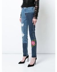 Jeans aderenti a fiori blu di Dolce & Gabbana