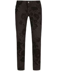 Jeans aderenti a fiori neri di Dolce & Gabbana