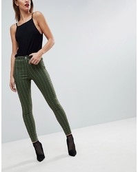 Jeans aderenti a righe verticali verde scuro