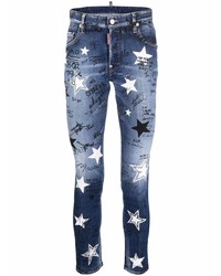 Jeans aderenti con stelle blu scuro di DSQUARED2