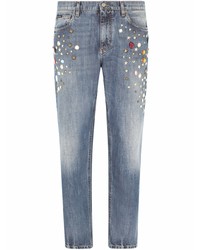 Jeans aderenti decorati azzurri di Dolce & Gabbana